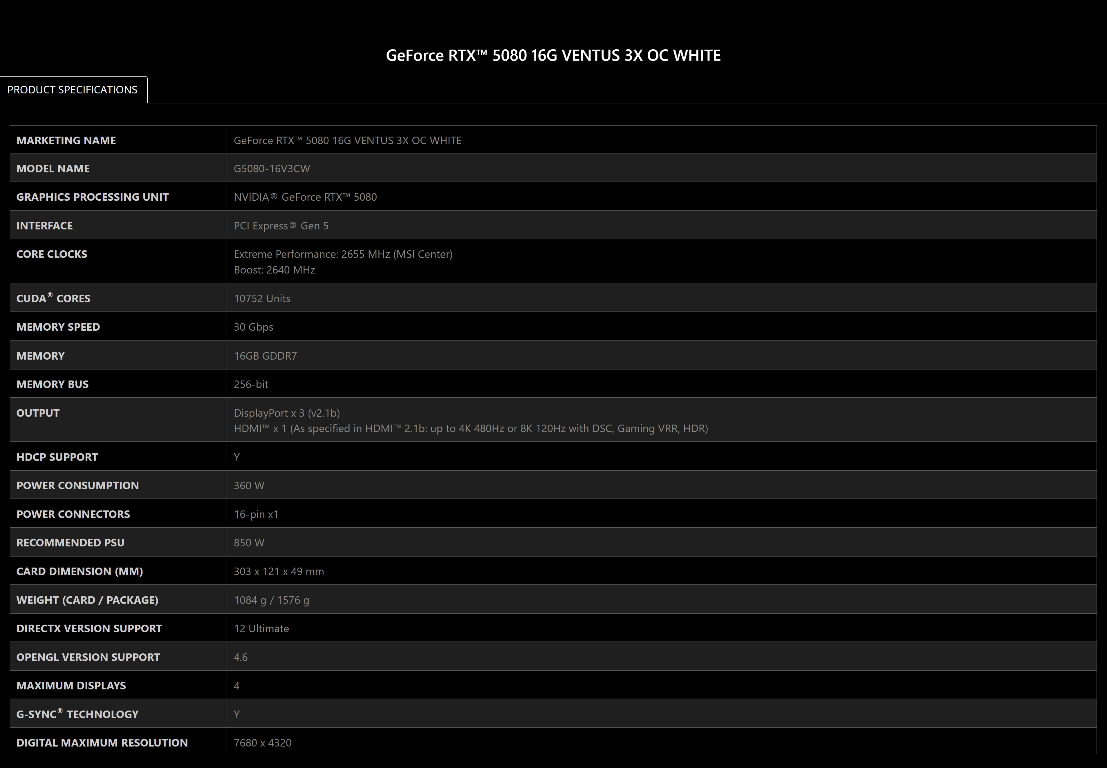 A large marketing image providing additional information about the product MSI GeForce RTX 5080 Ventus 3X OC 16GB GDDR7 - Additional alt info not provided